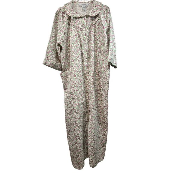 Vermont Country Store Women's Portuguese Cotton Flannel Snap-Front Robe L Roses - Picture 1 of 2